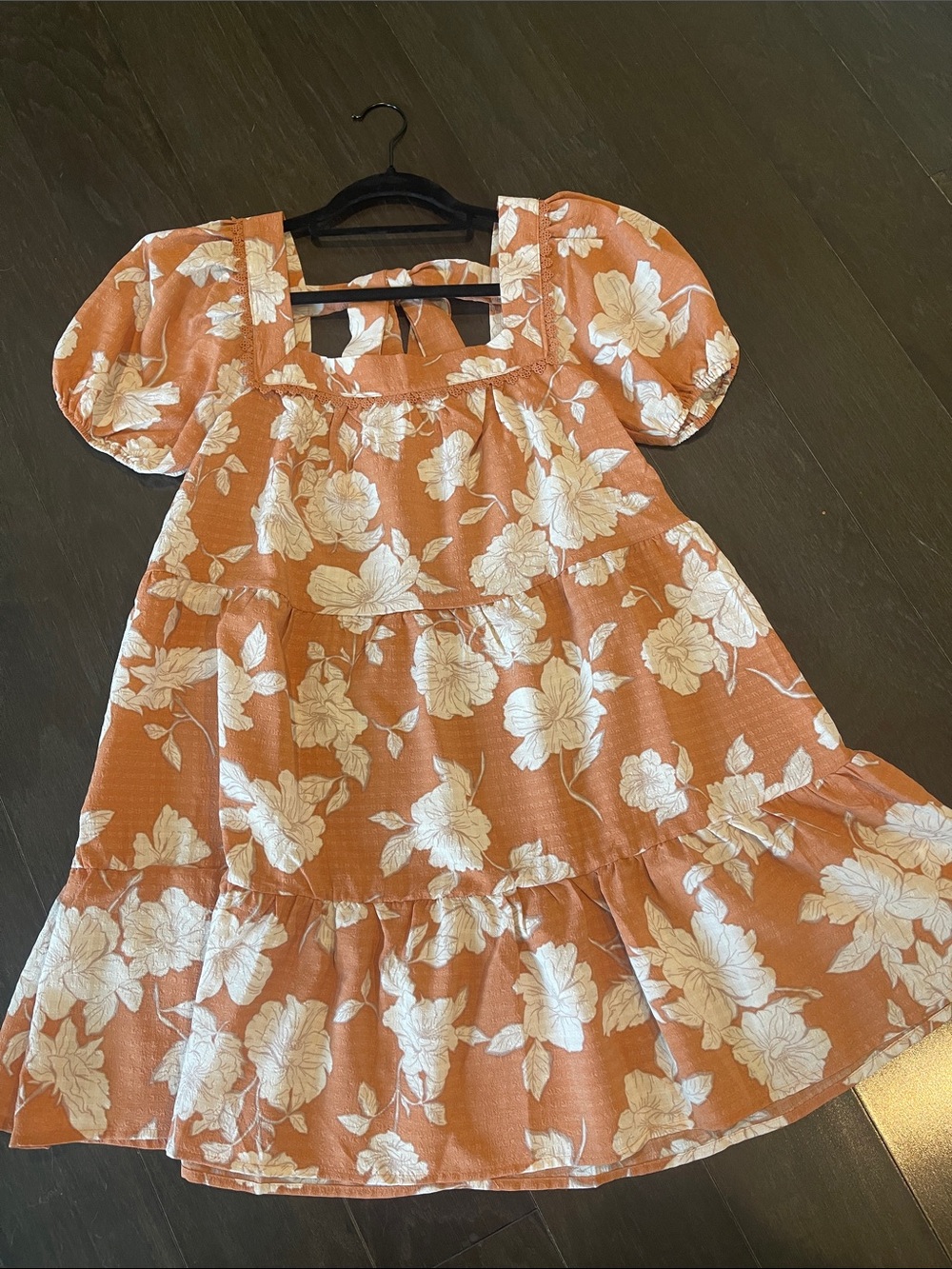 Rust Floral Puff Sleeve Dress